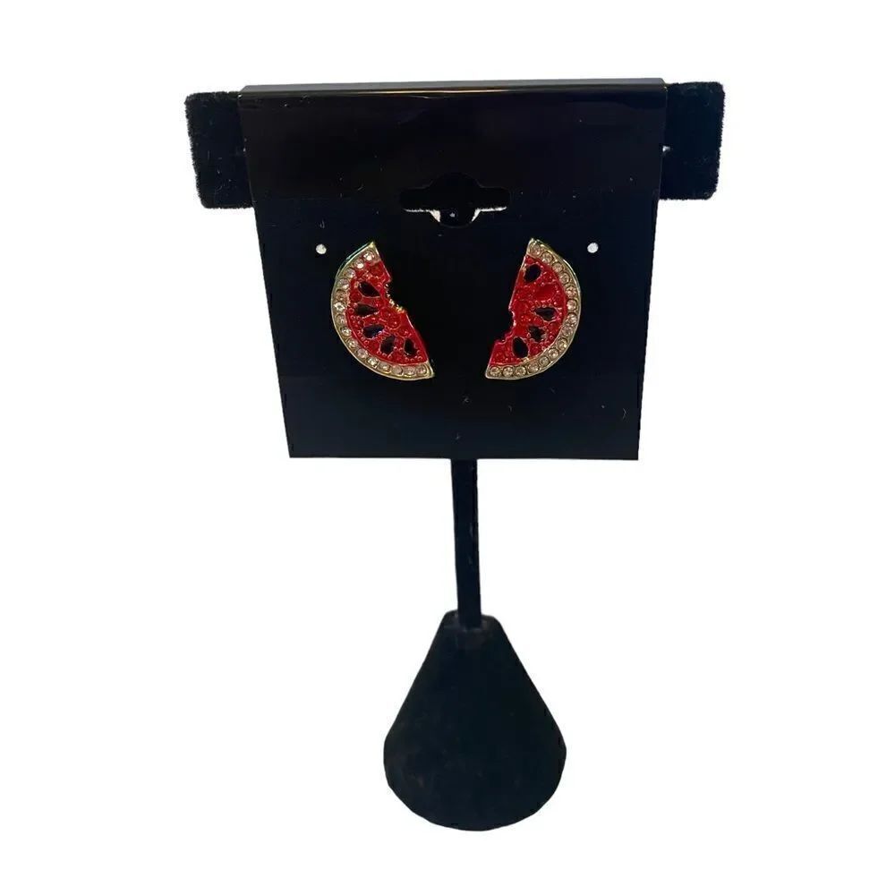 Adorable sparkly Watermelon slice post earrings. With a tiny bite missing 😋